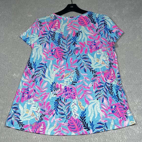 Lilly Pulitzer Etta V Neck T Shirt Top Sz L Multicolored You Have Been Spotted - Picture 8 of 12